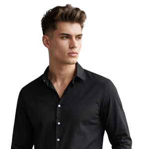 Chemise noire pour homme à manches longues imprimée florale, boutonnée, coupe ajustée, décontractée, chemise habillée tendance, fabricant de vêtements personnalisés - Product Image 3