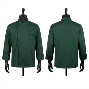 Veste de chef pour homme, tissu sergé polycoton premium 200 GSM, vert foncé, manches longues, col croisé, logo personnalisé, vêtements uniformes - Product Image 1