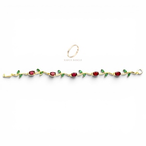 18K Gold Plated Zircon Flower Chain Link Bracelet Colourful Stone Brass <b>Bangle</b> for Women Anniversary Gift Jewellery Wholesale - Product Image 2
