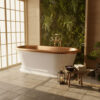 Bañera Ovalada de Cobre con Pedestal, Exterior con Recubrimiento en Polvo Blanco, Interior de Cobre Pulido, Bañera Independiente de Lujo Ecológica - Product Image 5