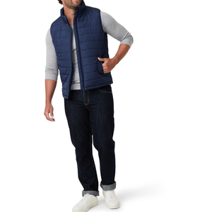 Men's Navy Quilted Puffer Vest Mandarin Collar Zipper Closure Casual Outerwear Winter Waterproof Windproof with Pockets - Product Image 1
