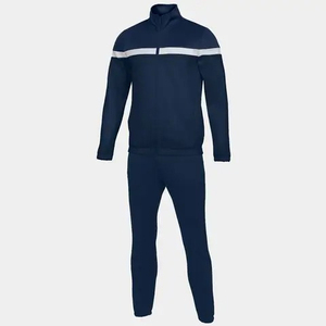 Men's Navy Blue Polyester Tracksuit Full <b>Zip</b> <b>Hooded</b> Sporty Jogging Set With White Stripe Design Breathable Regular Fit Autumn - Product Image 2