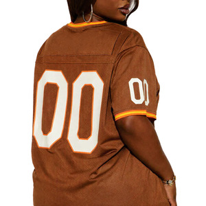 Vente en gros de maillots de football américain pour femmes, style rétro, en maille marron, surdimensionnés, à manches courtes, vêtements de sport en polyester, personnalisables - Product Image 2