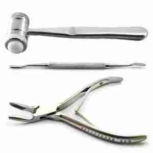 Juego de instrumentos dentales ortopédicos de alta calidad, incluyendo alicates para huesos, utilizados en cirugías dentales y manipulación ósea, como la injerto de huesos. - Product Image 1