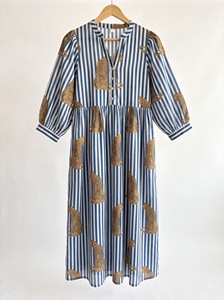 Vestido Camisero con Estampado Geométrico, Vestido Largo Tejido de Manga Larga, Cuello Camisero, Estilo Vintage Informal para Mujer - Product Image 2