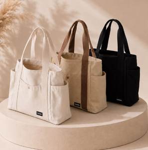 Large Capacity Canvas Solid Letter Tote <b>Bag</b> Versatile Handbag for Commuter Work Student Class Multi Pocket Tote <b>Bag</b> <b>Underarm</b> - Product Image 2