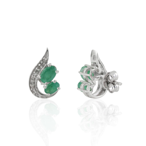 Wholesale Women <b>Stud</b> Earrings 925 Sterling Silver 100% Authentic Oval Cut <b>Emerald</b> & Round Diamond Accents Earrings - Product Image 3