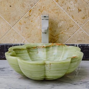 Lavabo de Baño de Lujo Moderno con Forma de Flor de Ónix Verde Afgano para Revestimiento de Paredes y Uso en Cocina, Proveedor Mayorista Exportador - Product Image 1