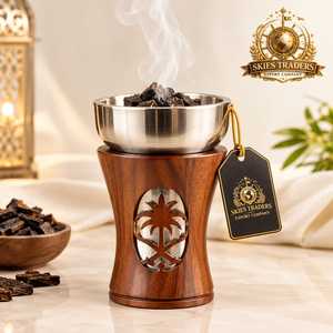 Brûleur d'encens en bois personnalisé, support en métal pour charbon et bakhoor, brûleur d'oud du Moyen-Orient, artisanat d'aromathérapie pour la décoration intérieure - Product Image 4
