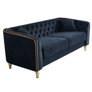 Divano Moderno Elegante in Velluto Trapuntato da 87,01 Pollici, Comodo per Soggiorno, Hotel, Appartamento, Nero - Product Image 5