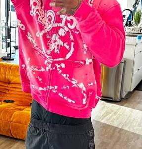 <b>Pink</b> Oversized Zip-Up Hooded <b>Sweatshirt</b> <b>Men's</b> Fleece Casual Streetwear Regular Fit Front Print Design Eco-Friendly 100% Cotton - Product Image 1