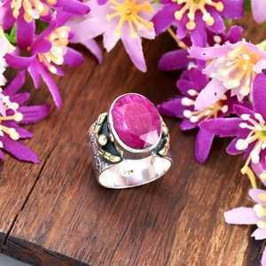 Bague en argent sterling 925 avec pierre précieuse rubis indien naturel de forme ovale, large bande, jolie bague bohème pour femme - Product Image 4