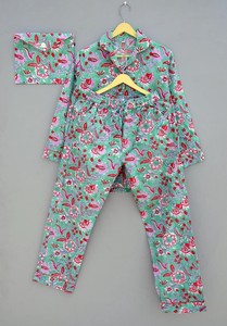 Jaipur Floral Print Cotton <b>Pajama</b> Set Women Handmade Loungewear, Summer Night <b>Suit</b> - Product Image 5