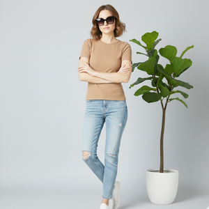 Camisetas de Algodón de Primera Calidad para Mujer en Color Marrón Caramelo, Camiseta Estética para Mujer a Precio de Fábrica - Product Image 4