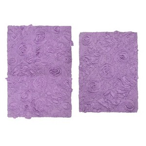 Tapis de bain rectangulaires en chenille florale violette, antidérapants avec support en caoutchouc, lot de 2, épais et touffetés, pour usage domestique - Product Image 1