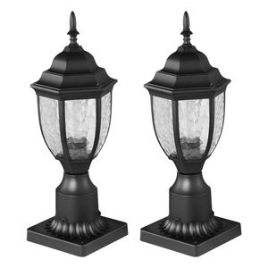 Set di 2 Lampade da Esterno con Sensore Crepuscolare, Base per Montaggio su Palo da 3,5 Pollici, Impermeabili, con Paralume in Vetro per Illuminazione di Pilastri - Product Image 1