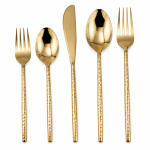 Ensemble de couverts de luxe faits à la main en laiton martelé plaqué or poli miroir 10ml avec cuillère, fourchette et couteau – Qualité export en gros - Product Image 1