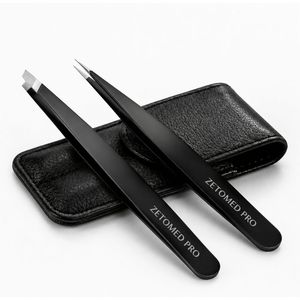 Your Logo Stainless Steel Slanted & Pointed Eyebrow Tweezers Set Lightweight Smooth Work for Beauty Grooming <b>Tool</b> with <b>Case</b> - Product Image 1