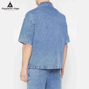 เสื้อเชิ้ตยีนส์โอเวอร์ไซส์สไตล์ลำลองสำหรับผู้ชาย ผ้าฝ้าย ติดกระดุม สไตล์ตะวันตก สำหรับผู้ใหญ่ ไซส์โอเวอร์ไซส์ - Product Image 4