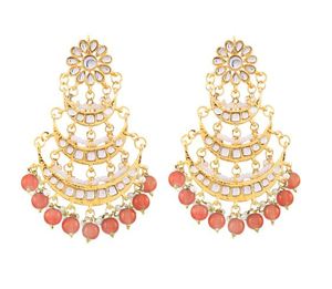 Pendientes colgantes Kundan Jadau con imitación de perla, cristal y aleación de diamantes de imitación, modernos, para múltiples ocasiones, bodas, para mujer - Product Image 3