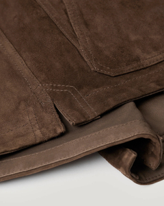 Unisex Brown <b>Suede</b> Safari <b>Jacket</b> Utility Style Full Sleeve Turn-down Collar Single Breasted Zipper Closure Breathable Wool - Product Image 5