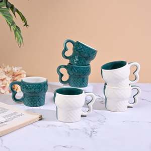 Ensemble de 6 tasses en céramique émaillée, design nordique moderne, vert jade, tasse en forme de cœur en cristal, tasses à thé en grès mat - Product Image 6