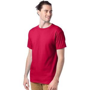 T-shirt rouge à col rond et manches courtes pour homme, 100 % coton jersey, coupe décontractée, longueur standard, couleur unie, design épuré - Product Image 1