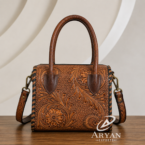 2026 New Designer Hand Tooled Floral Leather Medium Speedy Duffel Bags Western Style Crossbody Travel Weekender Unisex Handbags - Product Image 1