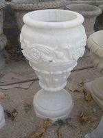 Jardinière Art Déco en marbre blanc avec motif sculpté, vase de sol extérieur pour Pâques, provenance Rajasthan