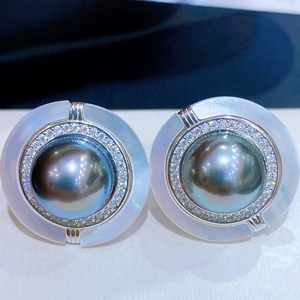 11-12mm Nearly Round Front Flawless 925 <b>Silver</b> Luxury <b>Stud</b> <b>Earrings</b> with Natural Gold Beads Light Luxury Design for Gift - Product Image 1
