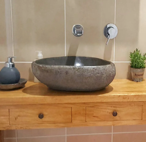 Lavabo de Piedra Natural de Lujo de 40 cm, Ecológico, Contemporáneo, en Forma Redonda Natural, Construcción Duradera - Product Image 1