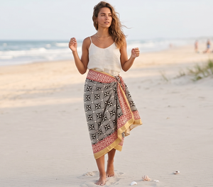 Pareo de algodón indio con estampado a mano y borde de Zari, ideal para la playa, estilo bohemio, para cubrir el traje de baño, para vacaciones en la playa. - Product Image 2