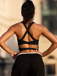 Women Sport <b>Crop</b> <b>Top</b> Multi Strap Backless Yoga Bra Removable Pads Wirefree Running Athletic Vest Seamless Garments Bulk - Product Image 3