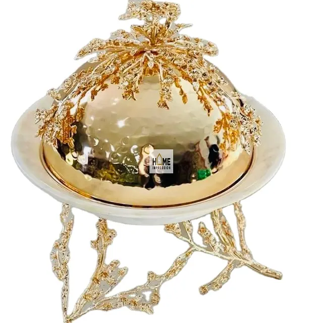 Ciotola decorativa in metallo con cupola di vetro ciotole Decorative di lusso del golfo arabo ciotole a cupola di tendenza di vendita calda
