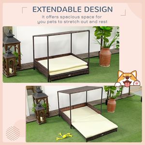 Mixed Brown Outdoor Extendable Wicker Dog Bed with Roof Soft <b>Cushion</b> for <b>Small</b> and Medium Dogs Unpickable and Washable - Product Image 4
