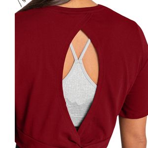 T-shirt court rouge personnalisé pour femme, respirant, pour la gym, l'entraînement, le fitness, le yoga, vêtements de sport, activewear, OEM - Product Image 3