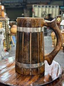 Tazas de madera hechas a mano de alta calidad y tazas de bebida con simulación de barril de madera, tazas dobles vikingas y para uso en bares artesanales - Product Image 2