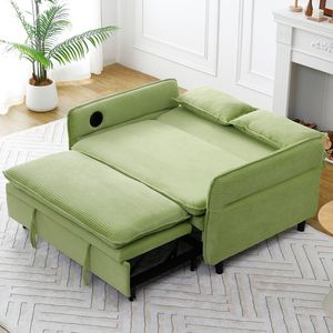 Sofá Cama Multifuncional Verde de 65.74 Pulgadas con Tela a Rayas con Letras para Dormitorios y Salas de Estar con Reposabrazos - Product Image 2