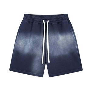 Shorts en tissu peigné style hip-hop pour hommes, logo personnalisé sur le devant, taille à cordon de serrage, 100 % coton, anti-plis, respirant, pour usage extérieur - Product Image 1