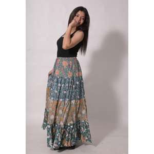 Jupe longue maxi en coton imprimé patchwork, style bohème ethnique, respirante, décontractée, pour l'été, faite à la main, idéale pour les festivals, pour femmes - Product Image 6