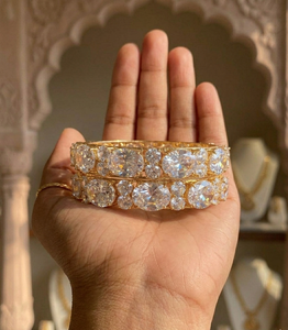 CZ <b>Bangle</b> for Women | Royal Oval & Round Cut Zirconia Stone Bracelet | Wholesale High-End Wedding Bridal Jewelry - Product Image 2