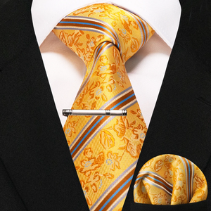 Business <b>Tie</b> for <b>Men</b> Silk <b>Navy</b> blue <b>Tie</b> striped Paisley Necktie Handkerchief <b>Tie</b> clips Set for Wedding Party Gift - Product Image 5