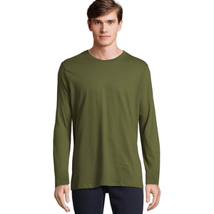 Camiseta de Manga Larga con Cuello Redondo Transpirable para Hombre, Camiseta de Manga Larga de Color Sólido para Hombre, 100% Algodón Jersey 180g de Secado Rápido - Product Image 3