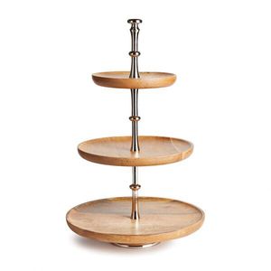 hot selling Round Wood <b>Cake</b> <b>Stand</b> With Chrome Base Reusable Dessert Display For Kitchen Wedding Use - Product Image 6