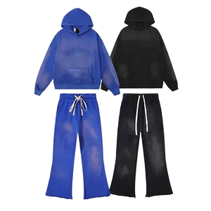 Conjunto de Chándal Oversize Unisex Personalizado OEM con Efecto Desgastado por el Sol y Lavado Ácido, Sudadera con Capucha y Pantalones Acampanados, Estilo Urbano - Product Image 1