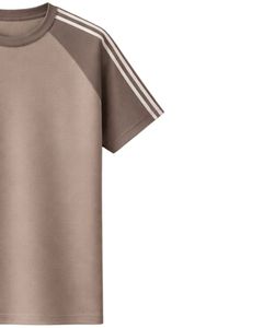เสื้อยืดแขนยาวสีน้ำตาลขี้ม้าสำหรับผู้ชาย สไตล์ลำลอง ใส่สบายช่วงฤดูร้อน คอกลม ลายทางที่ไหล่ ผ้าฝ้ายผสม ระบายอากาศได้ดี นุ่ม สวมใส่สบาย - Product Image 4