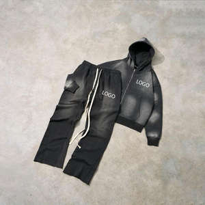 Conjunto de Sudadera y Pantalones Deportivos con Efecto Deslavado, Transpirables, de Algodón, Unisex, para Correr, con Logotipo Personalizado - Product Image 1