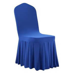 Housse de chaise extensible personnalisée en polyester et élasthanne bleue, à devant plat, pour mariage, fête, banquet - 30 pièces - Product Image 1