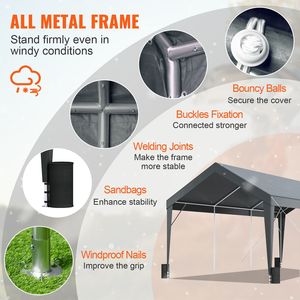 Tenda per Camion 10x20 piedi, Robusta Copertura per Auto/Garage Esterno, 8 Pali Rinforzati, 4 Sacchi Zavorrati, Resistente ai Raggi UV e all'Acqua - Product Image 4