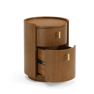 Solid Teak Wood Round Nightstand with Drawer Bedside Table Cylinder Modern Side Table with Brass Handle Bedroom Furniture - Product Image 3